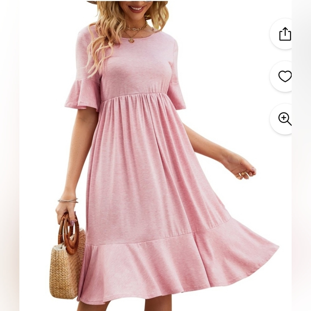 NWT! KidLove Women Medium pink tiered pleated Babydoll flutter sleeve midi dress